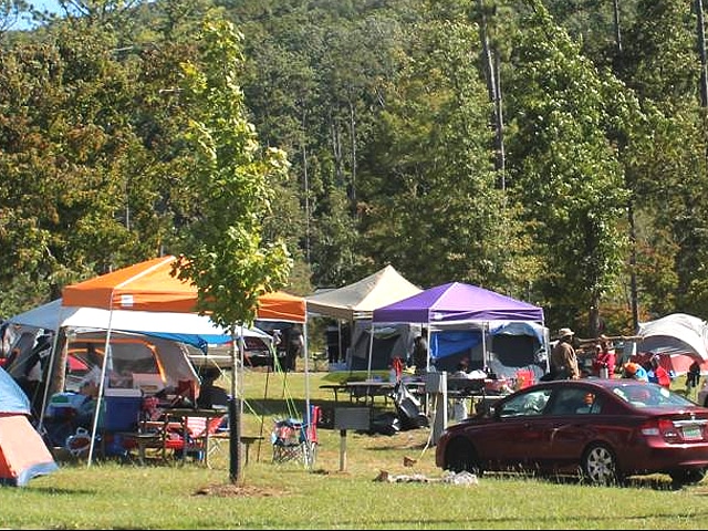 Public Campground with Tents and Cars